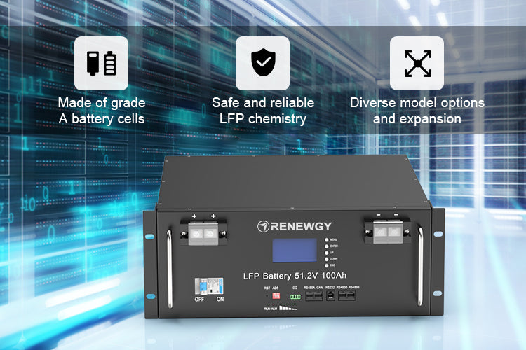 LiFePO4 Modular Battery 51.2V 100Ah with LCD Display for Home Energy Storage Solution