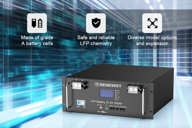 Modular LiFePO4 Battery 51.2V 200Ah with LCD Display for Solar Energy Storage Solution