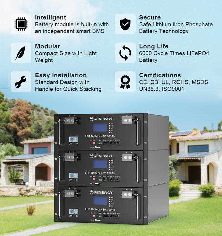 48V 100Ah LiFePO4 Battery Module with LCD Display for Home Solar Energy Storage System