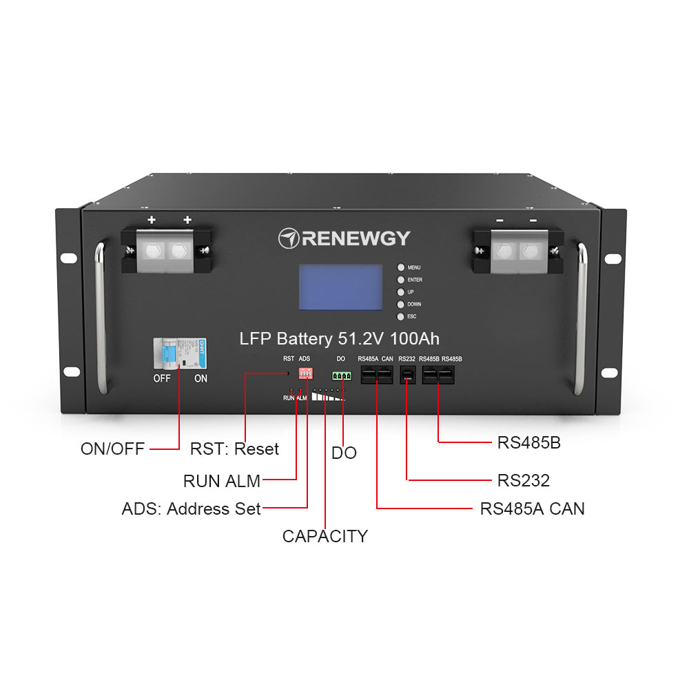 LiFePO4 Modular Battery 51.2V 100Ah with LCD Display for Home Energy Storage Solution